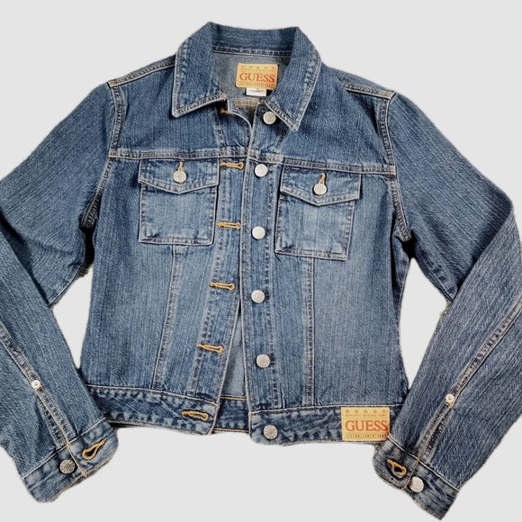 Guess Jackets & Blazers - Vintage Guess Jeans Women's S Denim Jacket 90's Trucker Dark Wash Cropped Y2K